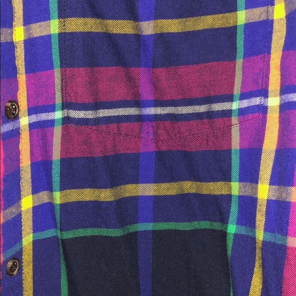 Old Navy boyfriend shirt—pink/blue plaid size Lg - Picture 2 of 4